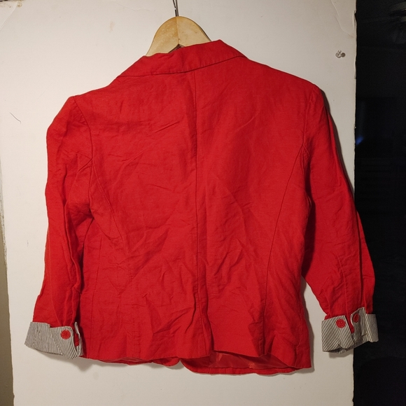 Red Short Jacket Size M 3/4 Sleeves 1 Button Front - Picture 4 of 8